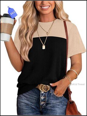 Short Sleeve Crewneck Knit Top Casual Spring Summer T-Shirt